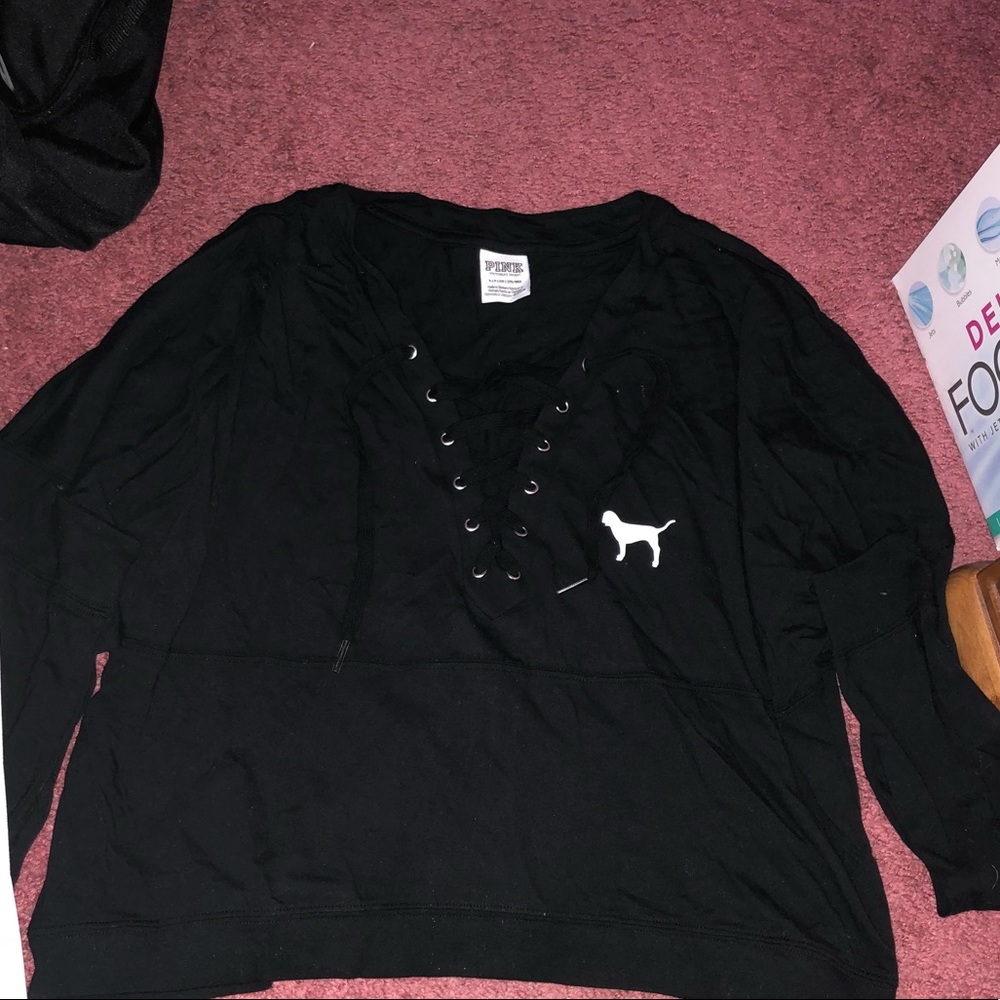Black Cropped PINK Sweatshirt